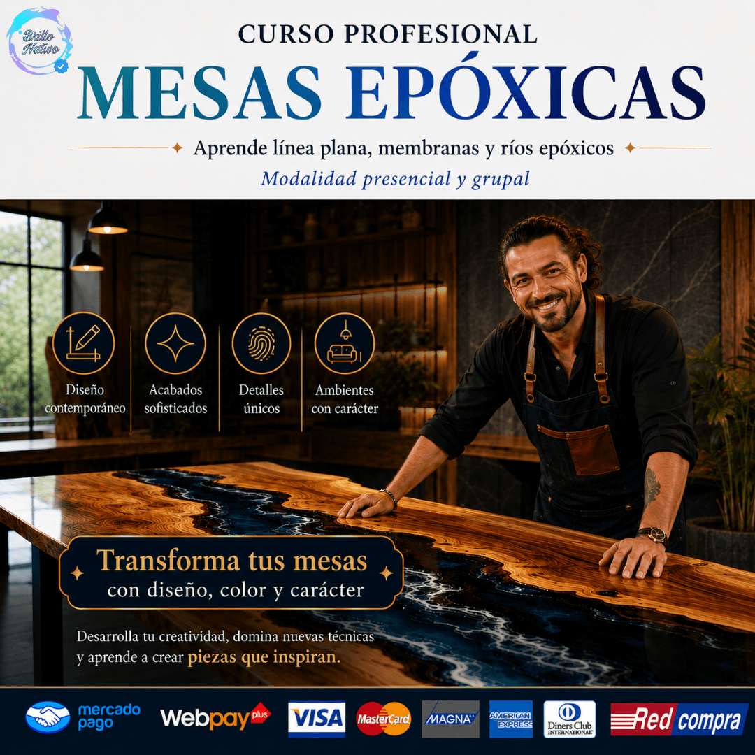 Hombre con mesa de resina epóxica