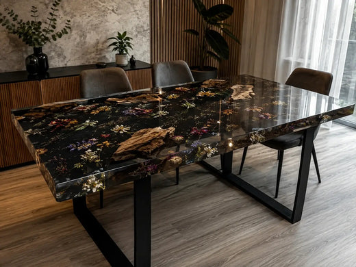Cubierta de resina epóxica negro fuerte con flores