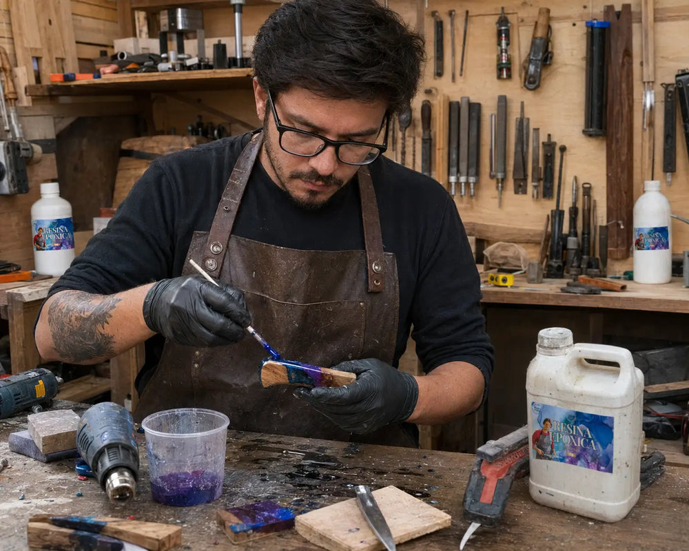 Mango de cuchillo artesanal fabricado con madera y Resina Epóxica Pro 1:1