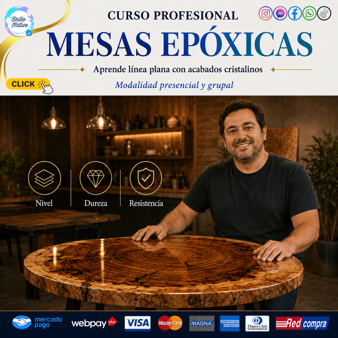 Hombre con mesa de resina epóxica redonda