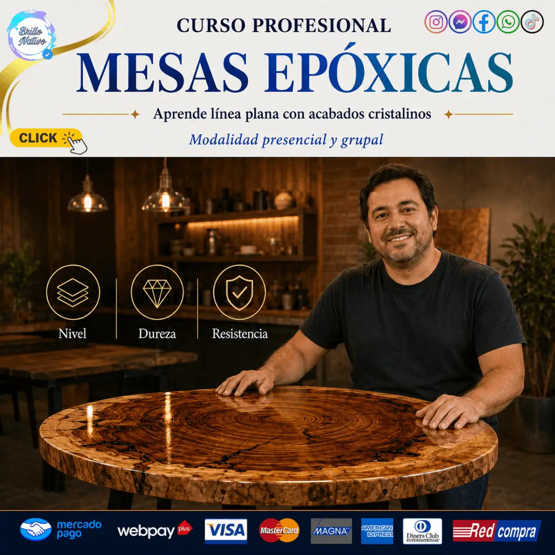 Hombre con mesa de resina epóxica redonda