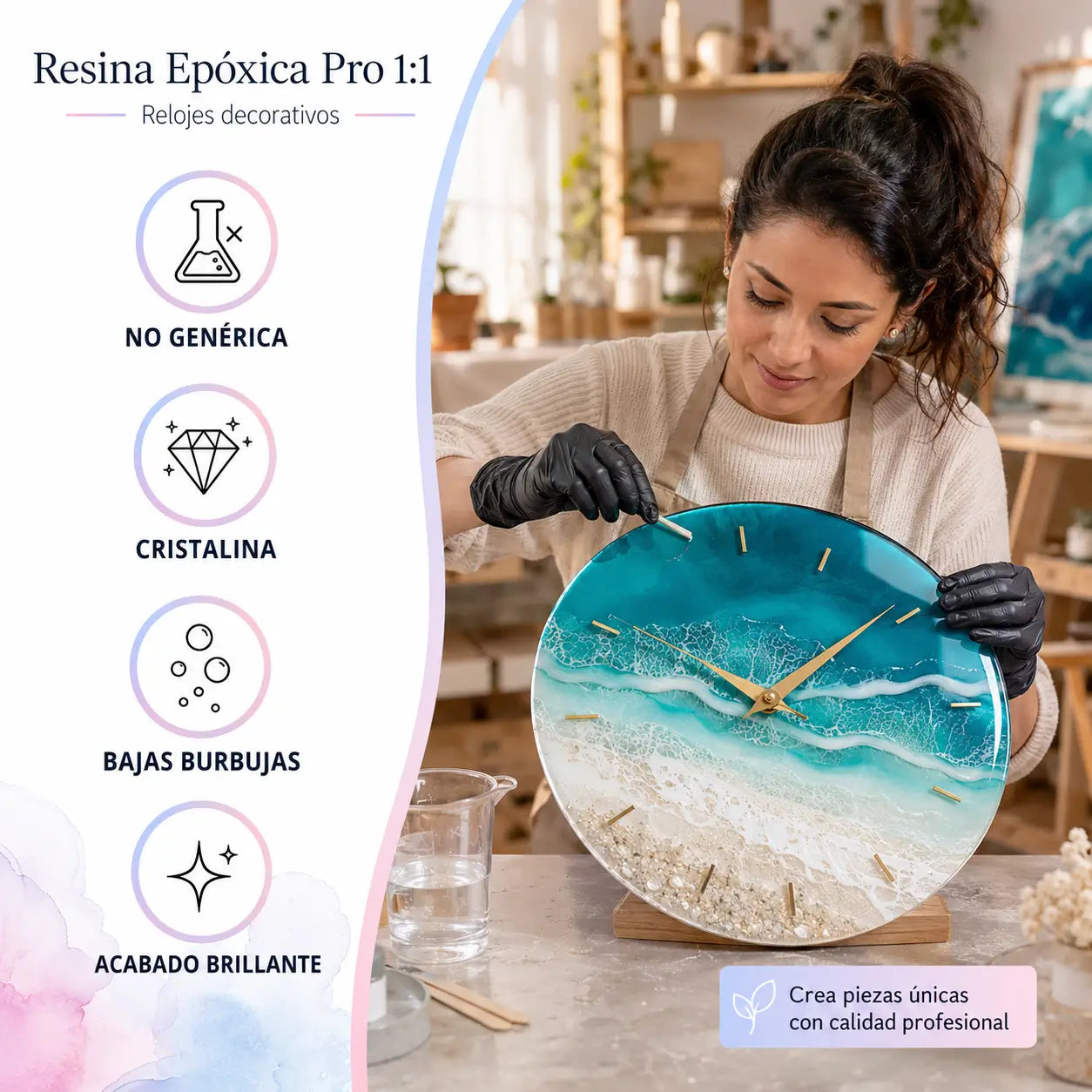 Pieza artística azul terminada con resina epóxica de acabado brillante