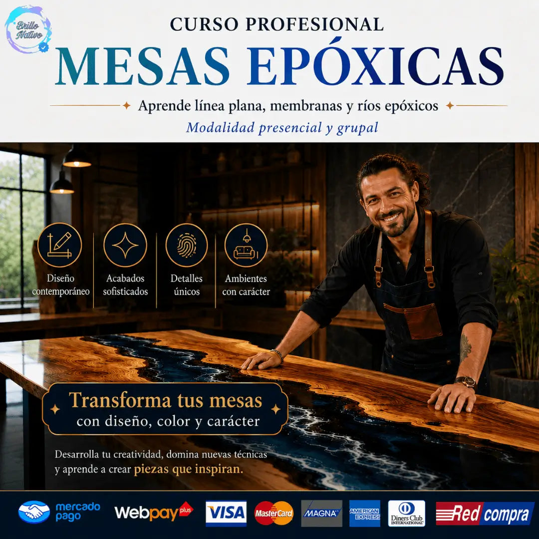 Hombre con mesa de resina epóxica