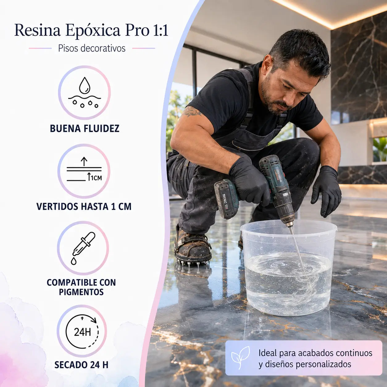 Resina Epóxica Pro Brillo Nativo con envases de resina y catalizador
