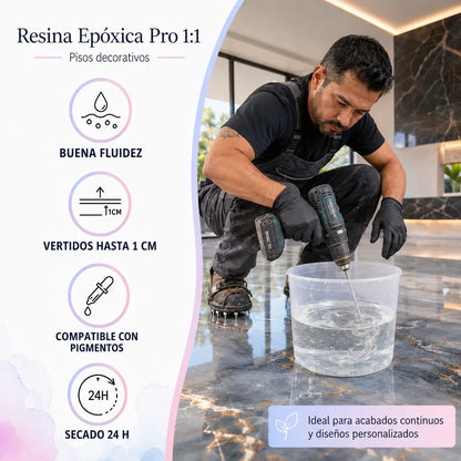 Resina Epóxica Pro Brillo Nativo con envases de resina y catalizador
