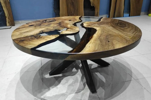 Rodaja de madera con río epóxico