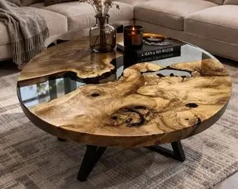Rodaja de madera con río epóxico 2026