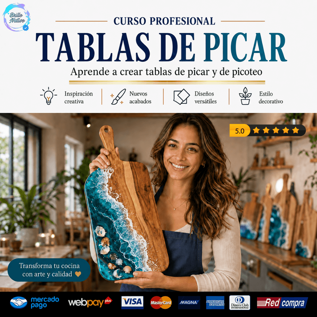 Mujer con tabla de picar de resina epóxica